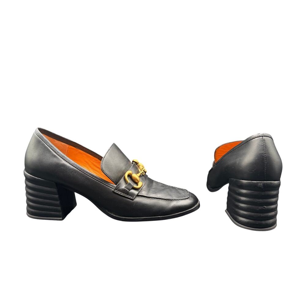 Saint G Valentina Black Leather Horsebit Loafer Heels US 11 EU 41